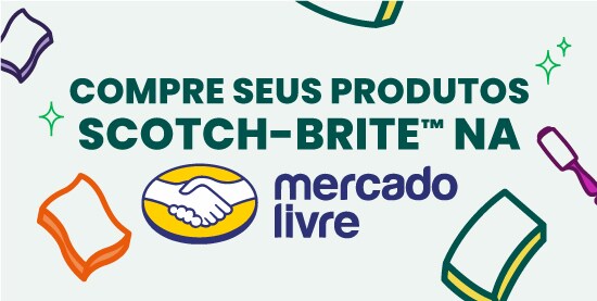 Imagem de compra de produtos Scotch-Brite no Mercado Livre, com ilustrações de esponjas.
